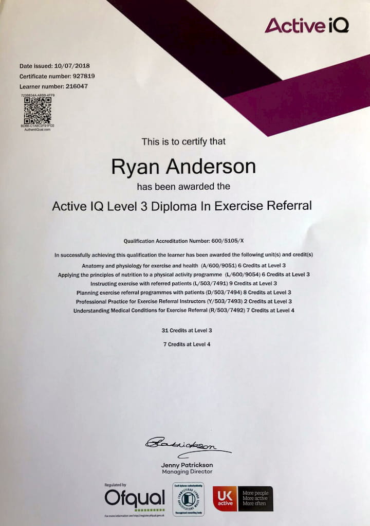 Active IQ Level 3 Diploma in Exercise Referral